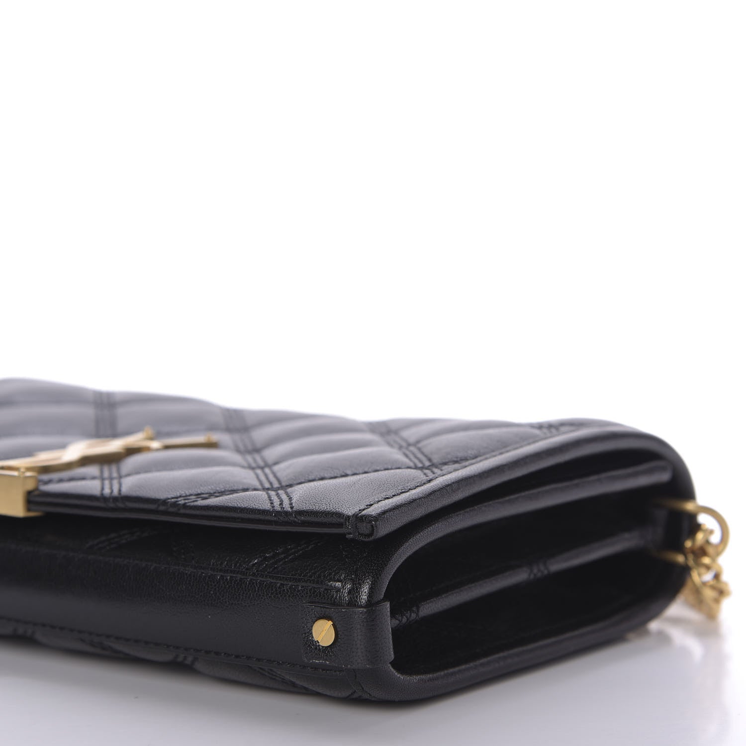 Saint Laurent Lambskin Diamond Quilted Becky Chain Wallet Black 7 of 9