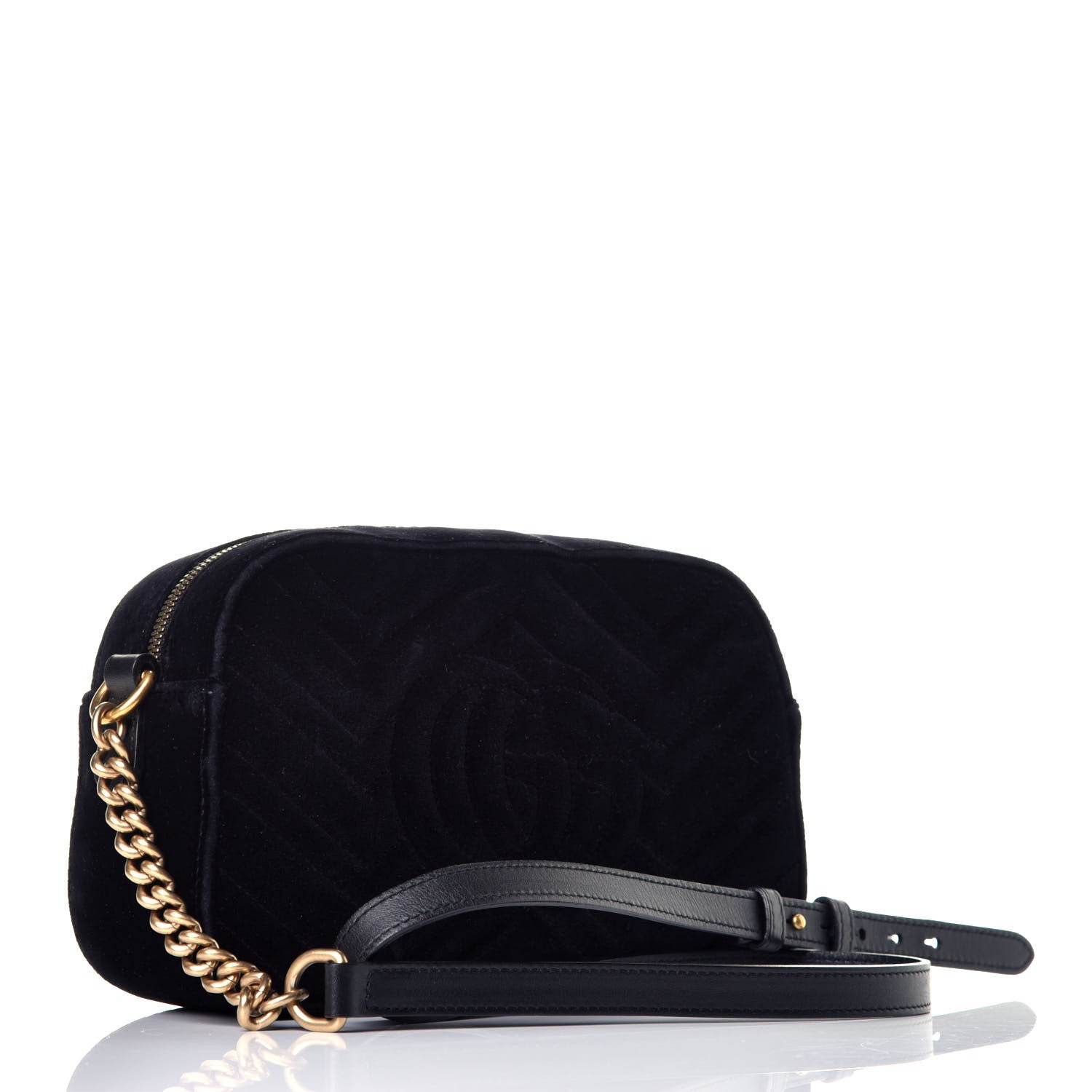 Gucci Velvet Matelasse Small GG Marmont Chain Shoulder Bag Black 3 of 10