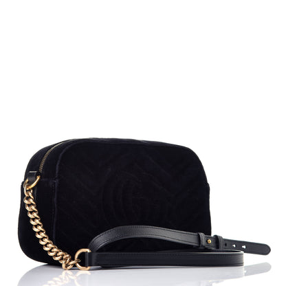 Gucci Velvet Matelasse Small GG Marmont Chain Shoulder Bag Black 3 of 10
