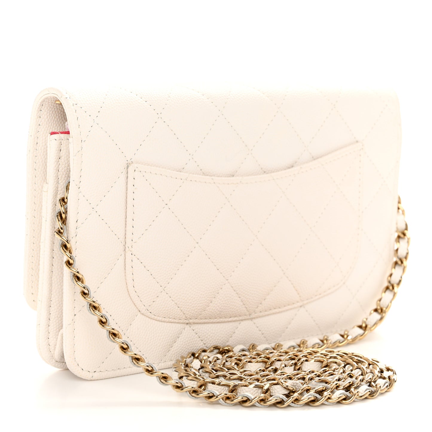 Caviar Quilted Perforated Metal CC Wallet On Chain WOC White