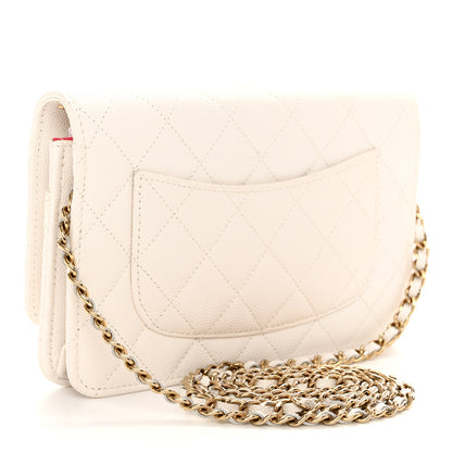 Chanel Caviar Quilted Perforated Metal CC Wallet On Chain WOC White 3 of 12