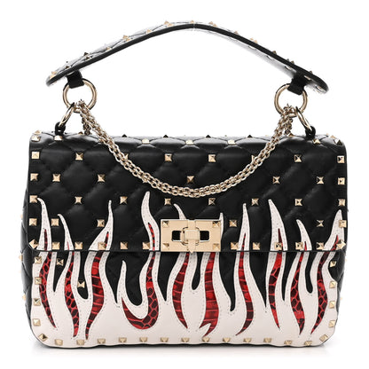 Valentino Garavani Lambskin Ayers Flames Medium Rockstud Spike Shoulder Bag Black 1 of 9