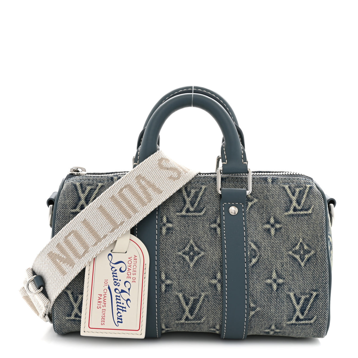 Monogram Washed Denim Keepall Bandouliere 25