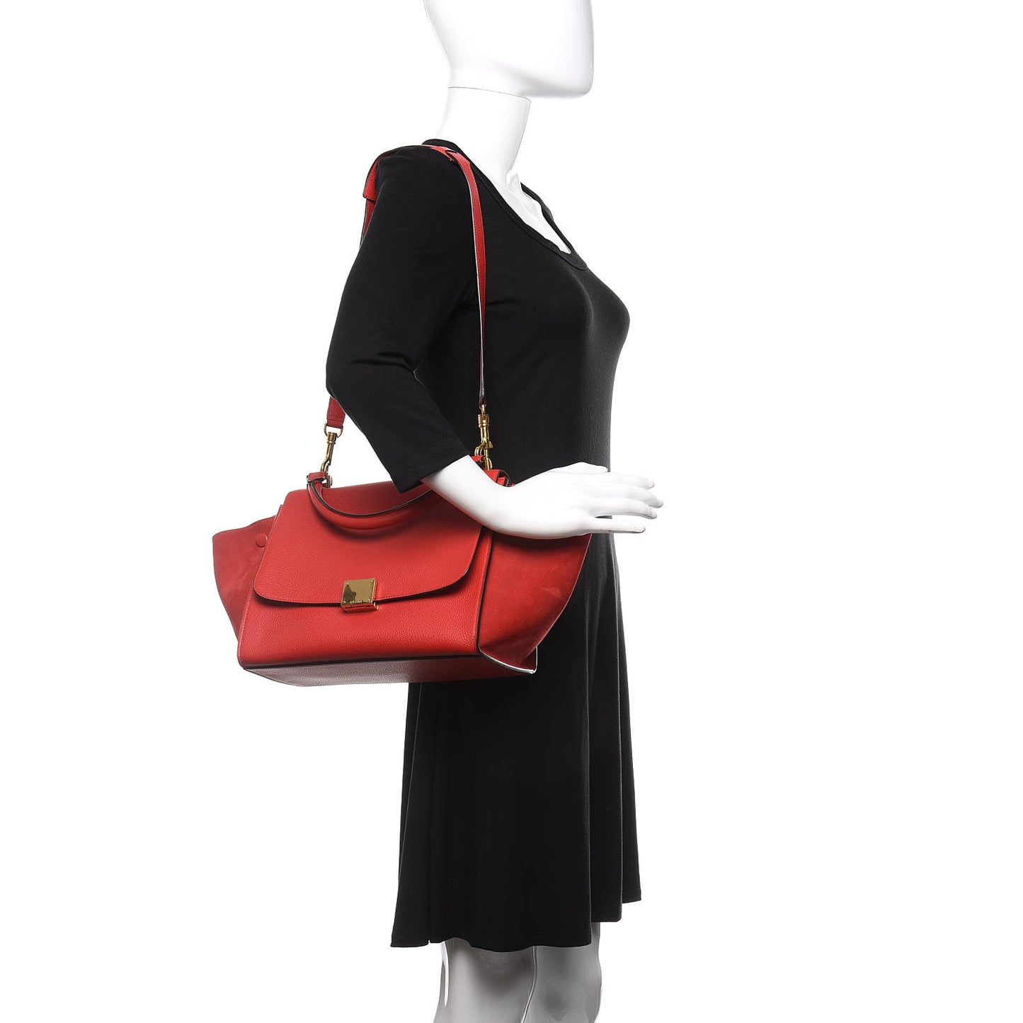 Drummed Calfskin Suede Small Trapeze Coquelicot