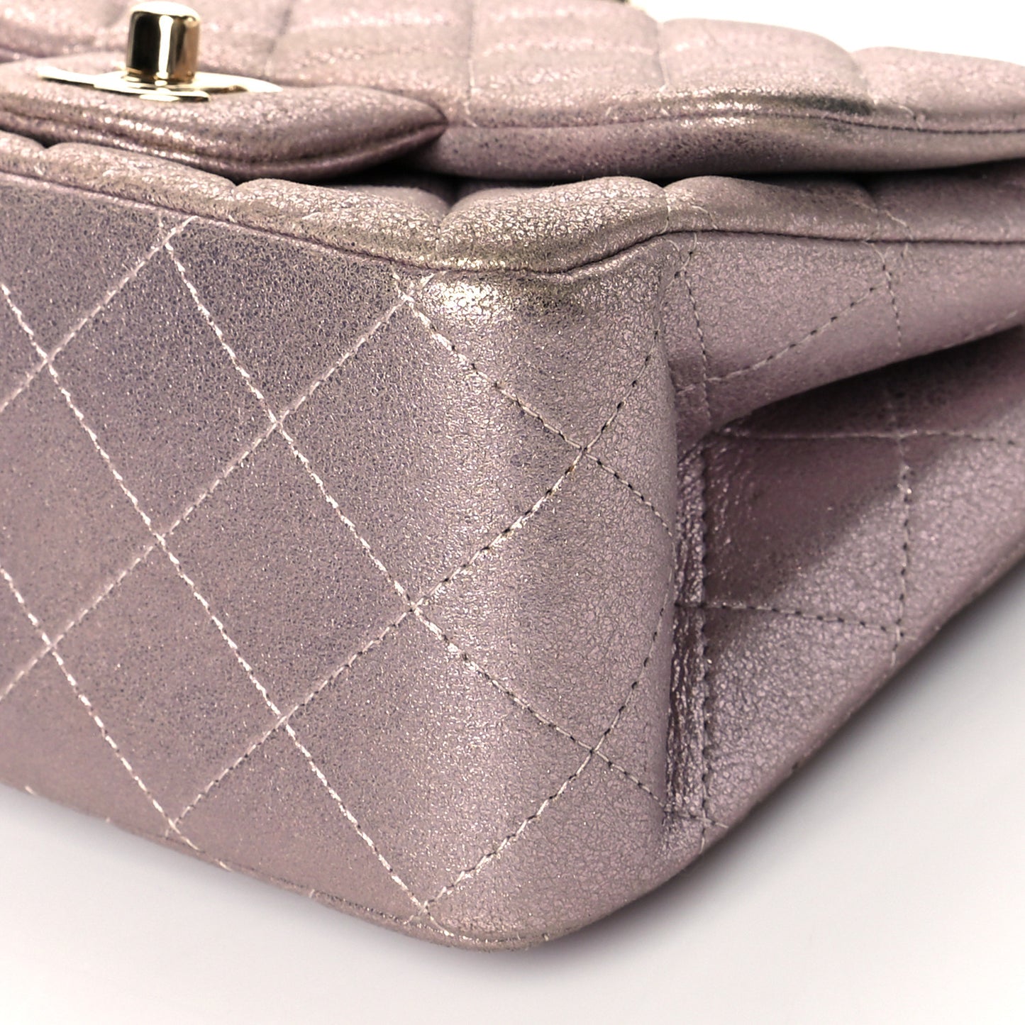 Iridescent Calfskin Quilted Mini Square Flap Light Pink
