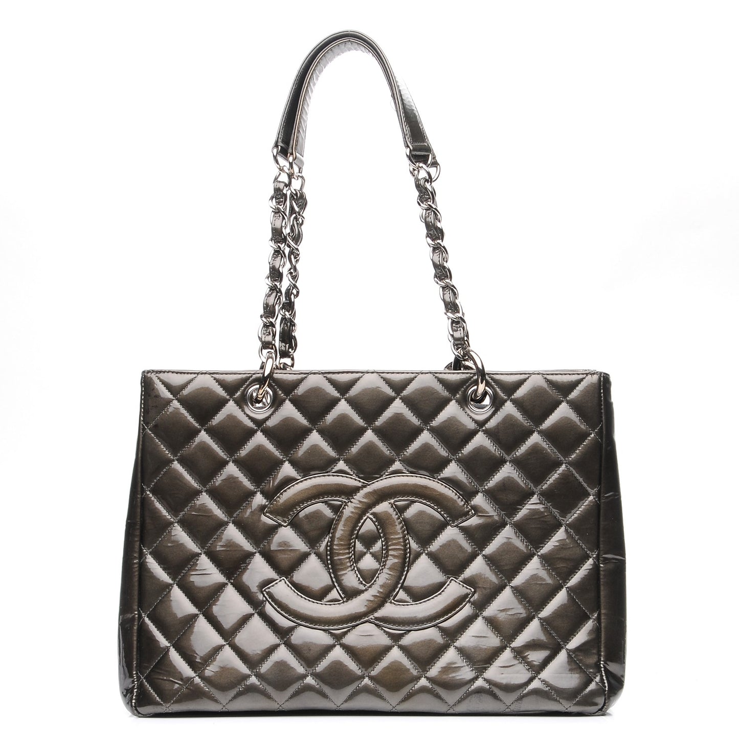 Patent Quilted Grand Shopping Tote GST Dark Green