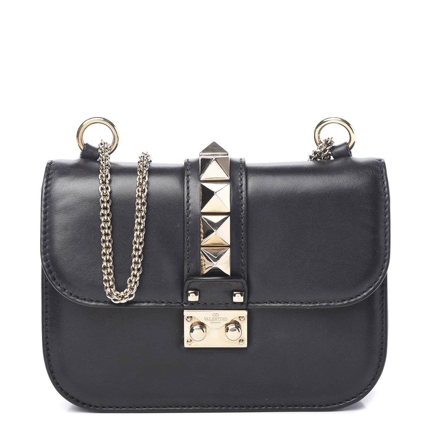 Vitello Small Glam Lock Rockstud Flap Black
