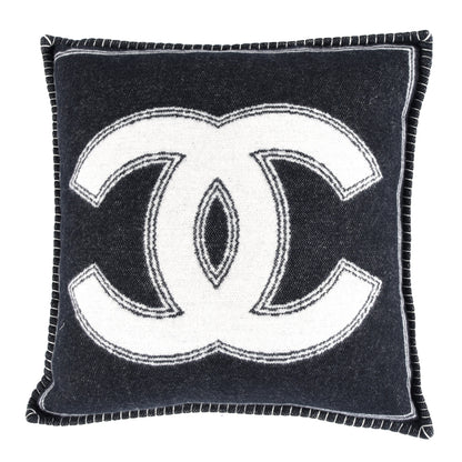 Chanel Merino Wool Cashmere CC Pillow Black White 1 of 3