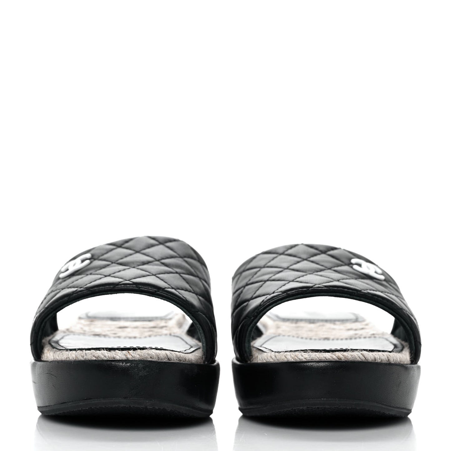 Lambskin Quilted CC Espadrille Slip On Sandals 39 Black