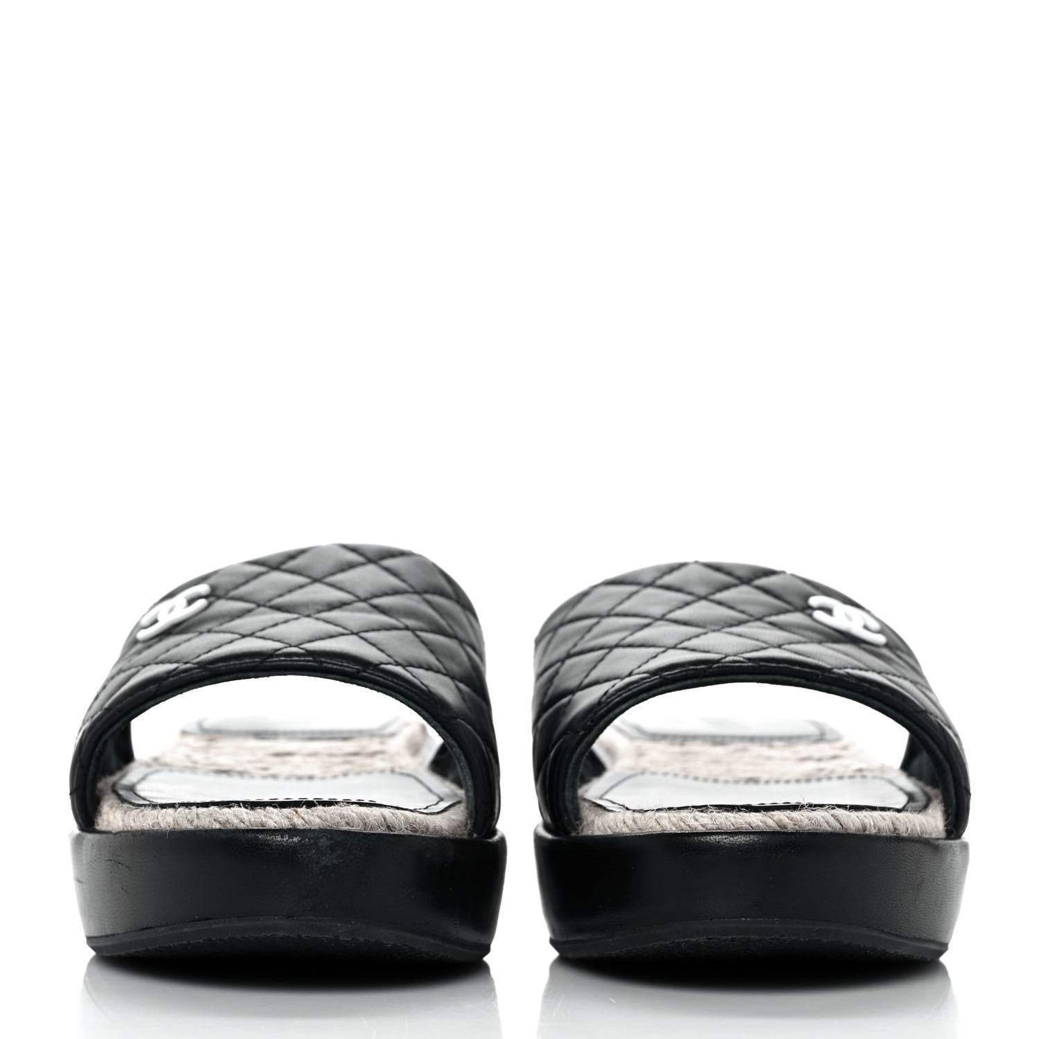 Chanel Lambskin Quilted CC Espadrille Slip On Sandals 39 Black 2 of 9