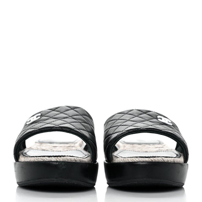 Chanel Lambskin Quilted CC Espadrille Slip On Sandals 39 Black 2 of 9