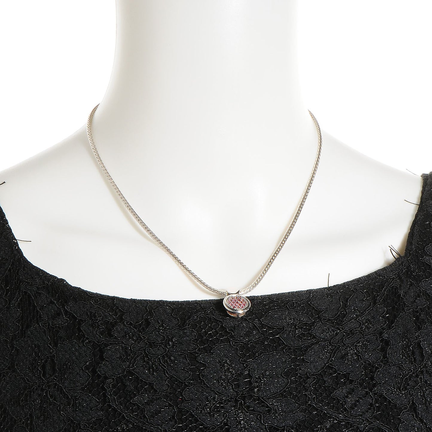 Sterling Silver Pink Sapphires 20mm Dot Round Drop Pendant Necklace