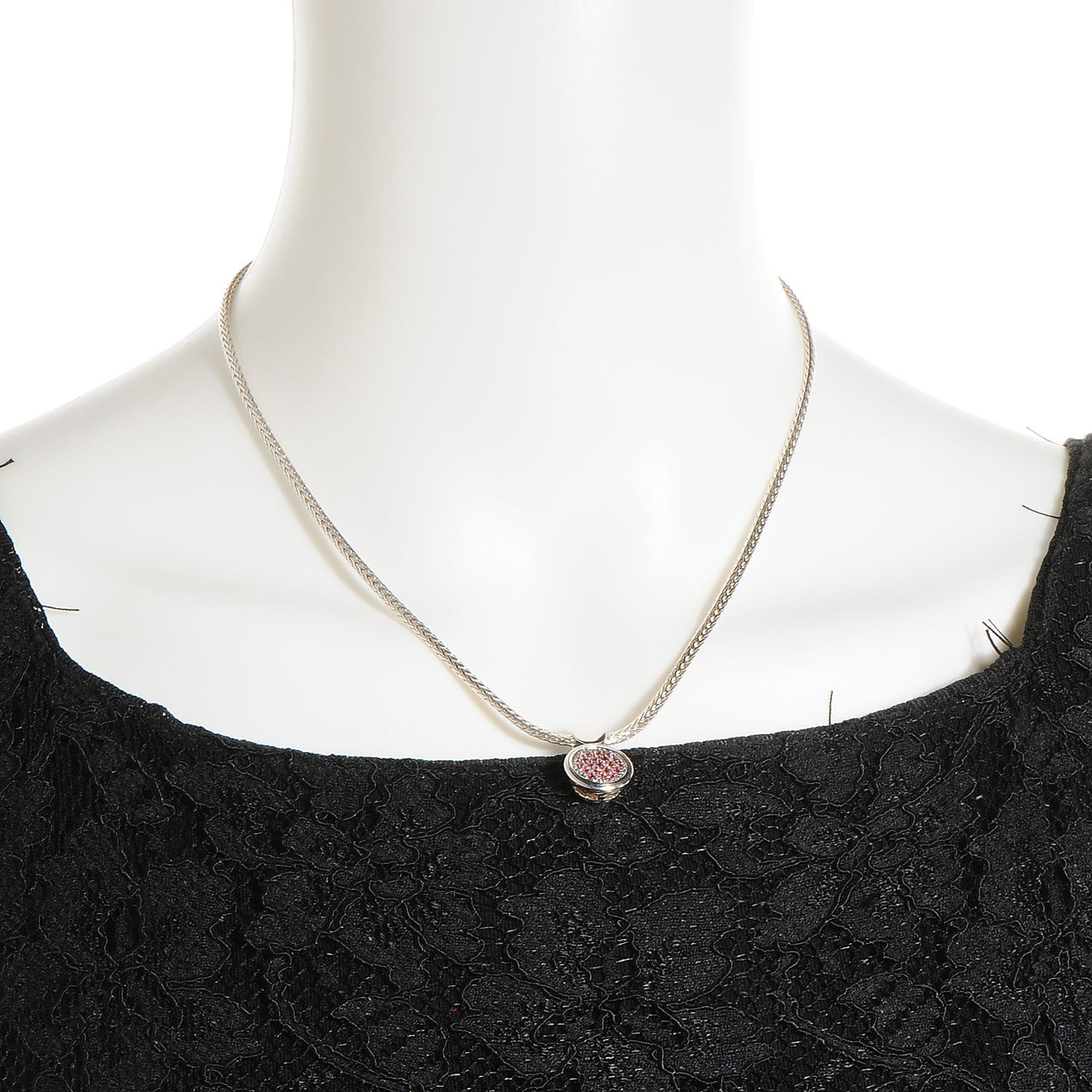 John Hardy Sterling Silver Pink Sapphires 20mm Dot Round Drop Pendant Necklace 2 of 5