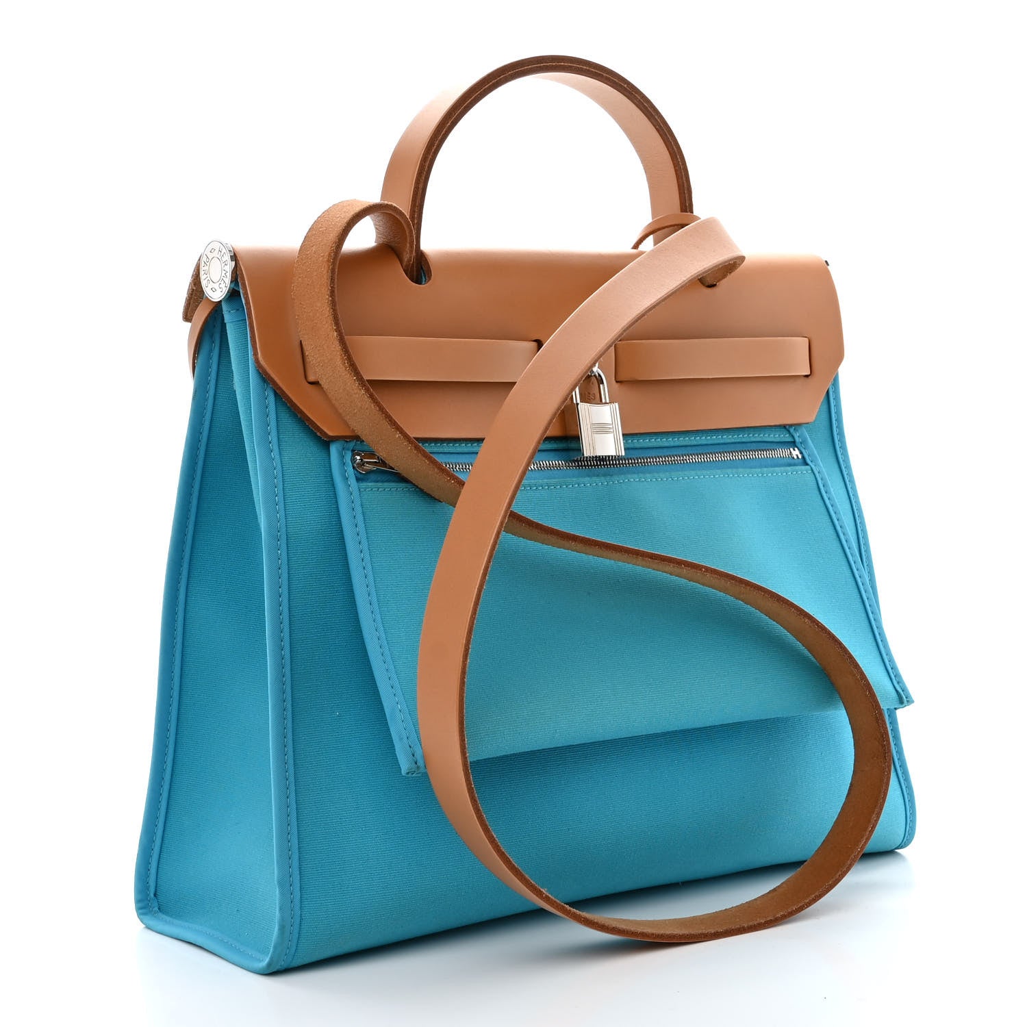 Hermes Vache Hunter Toile Herbag Zip 31 PM Bleu Azteque Menthe 4 of 12