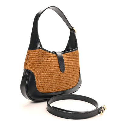 Gucci Straw Lux Boarded Dyana Lux Calfskin Small Jackie 1961 Hobo Natural Blue 2 of 9