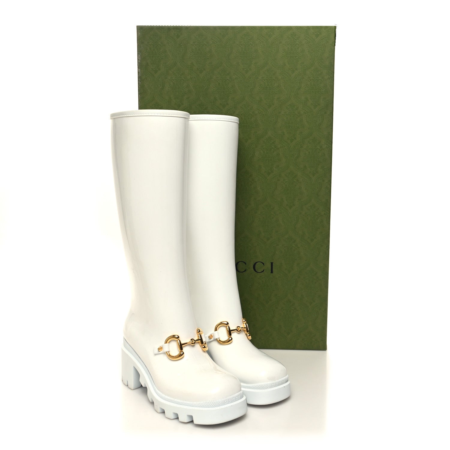 Gucci Rubber Horsebit Knee High Boots 35 Great White 11 of 11