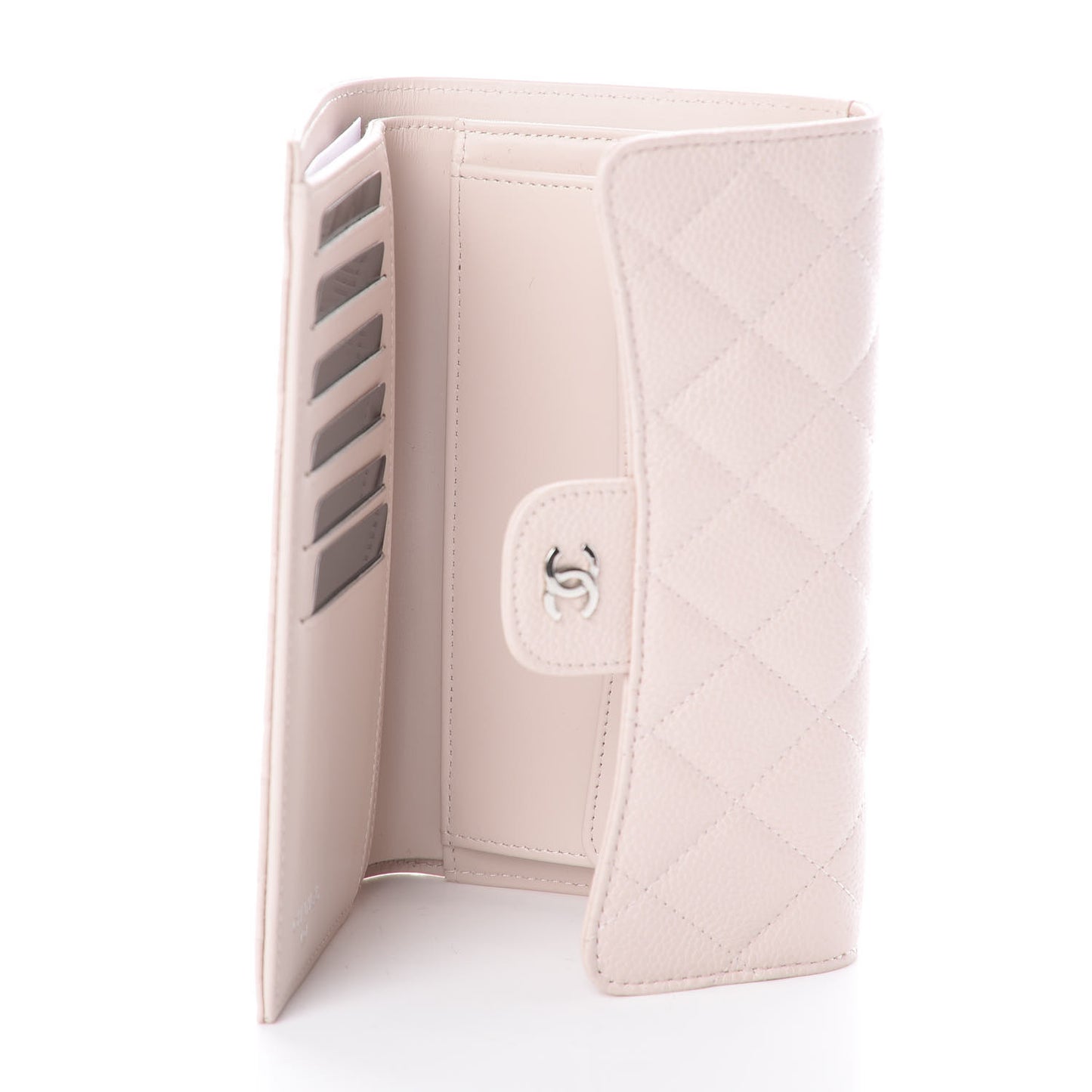 Caviar Quilted Long Gusset Flap Wallet Light Pink