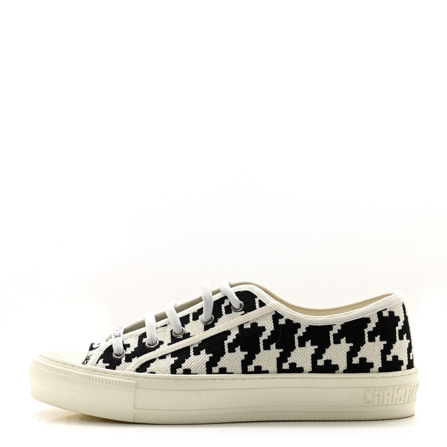 Christian Dior Canvas Macro Houndstooth Embroidered Womens Womens Walk'N'Dior Low Top Sneakers 39.5 White Black 1 of 11