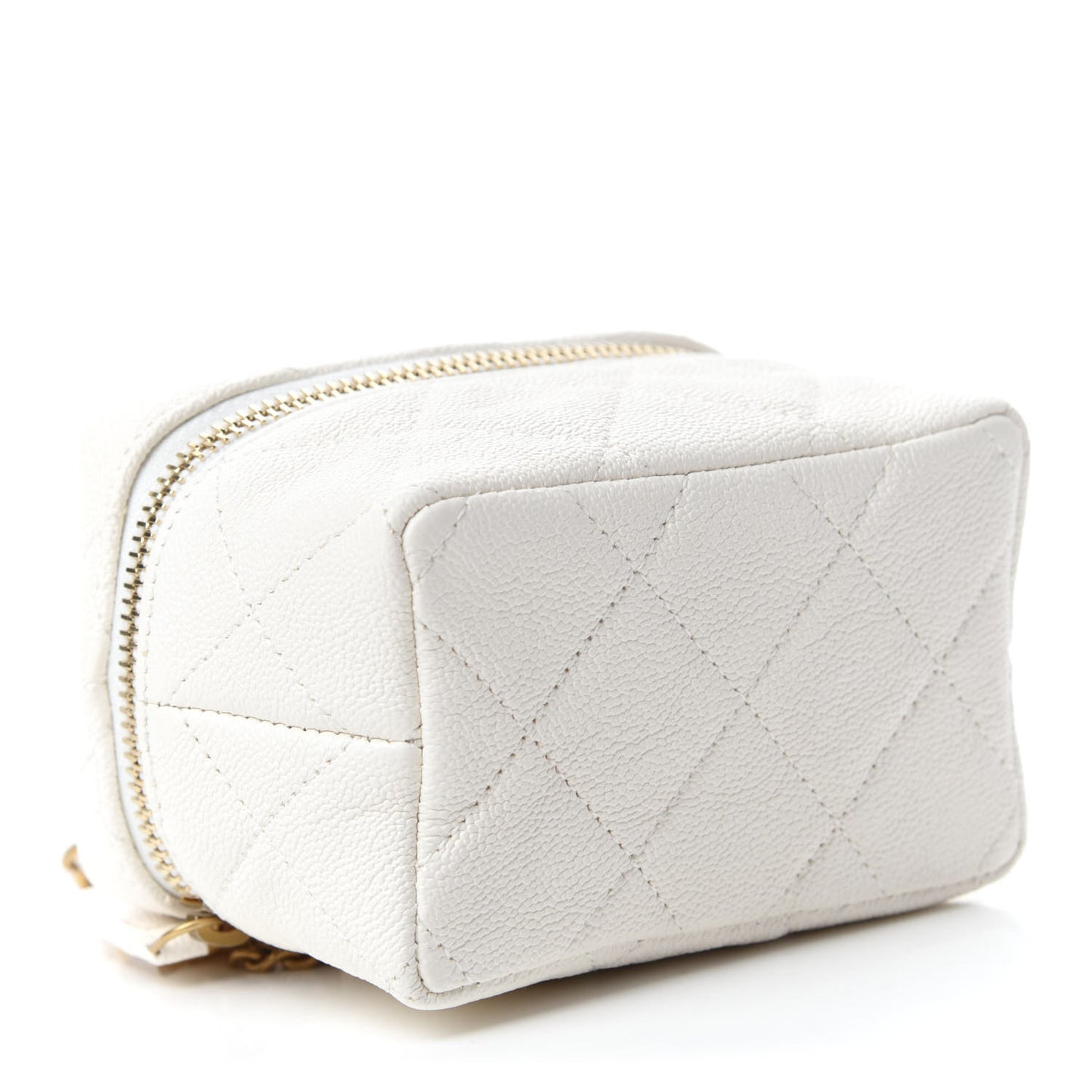 Caviar Quilted Mini Top Handle Vanity With Chain White