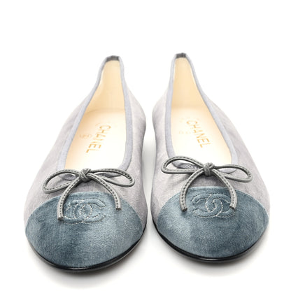 Chanel Velvet Cap Toe Ballerina Flats 39 Grey Green 3 of 9