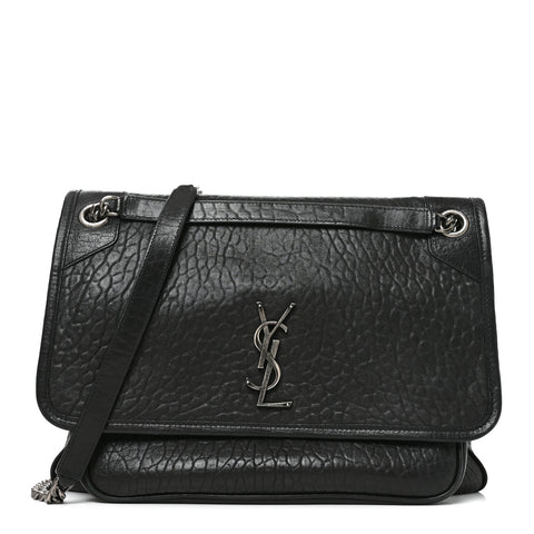 Grained Lambskin Monogram Large Niki Chain Satchel Black
