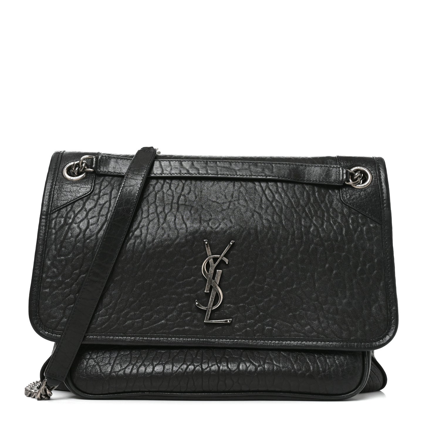 Grained Lambskin Monogram Large Niki Chain Satchel Black