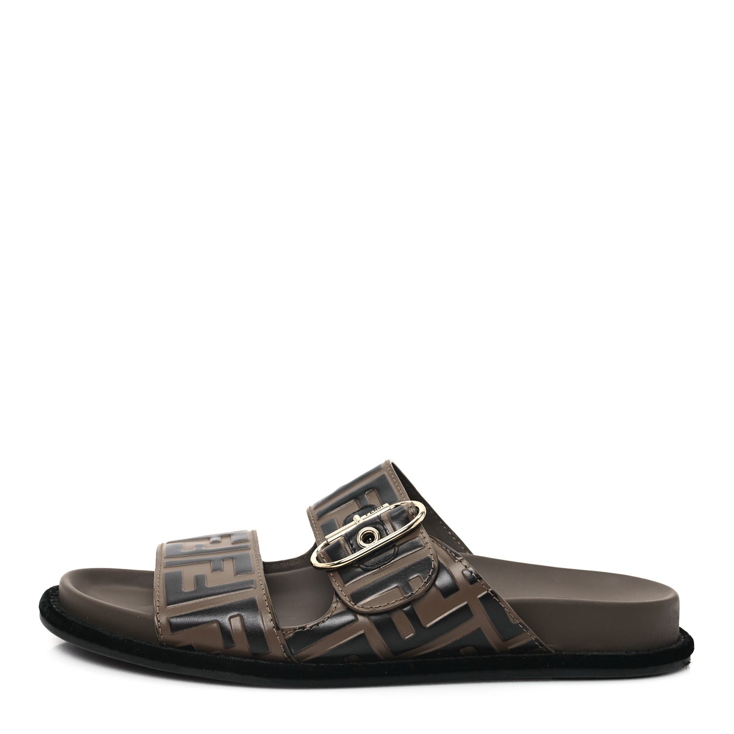 Calfskin FF Embossed Pearland Slide Sandals 39.5 Tobacco Moro