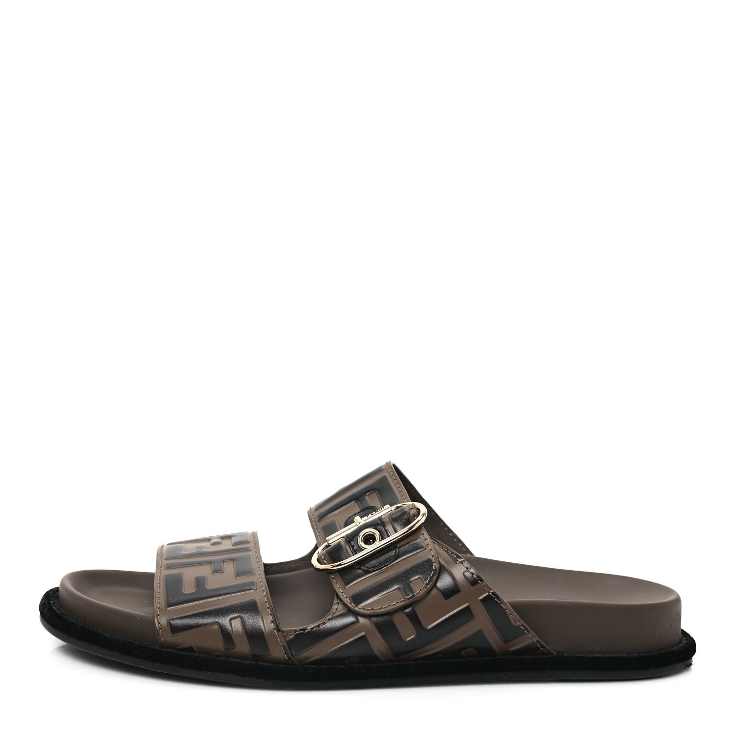 Fendi Calfskin FF Embossed Pearland Slide Sandals 39.5 Tobacco Moro 1 of 12