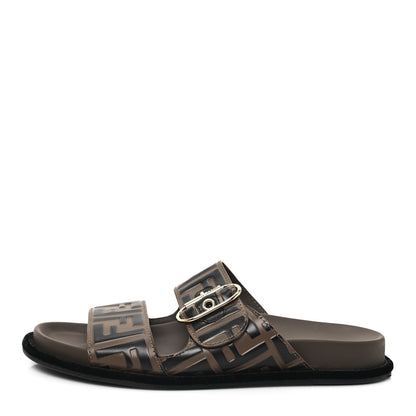 Fendi Calfskin FF Embossed Pearland Slide Sandals 39.5 Tobacco Moro 1 of 12