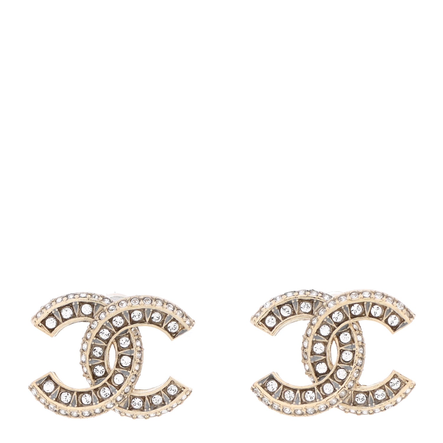 Chanel Crystal Timeless CC Earrings Light Gold 1 of 5