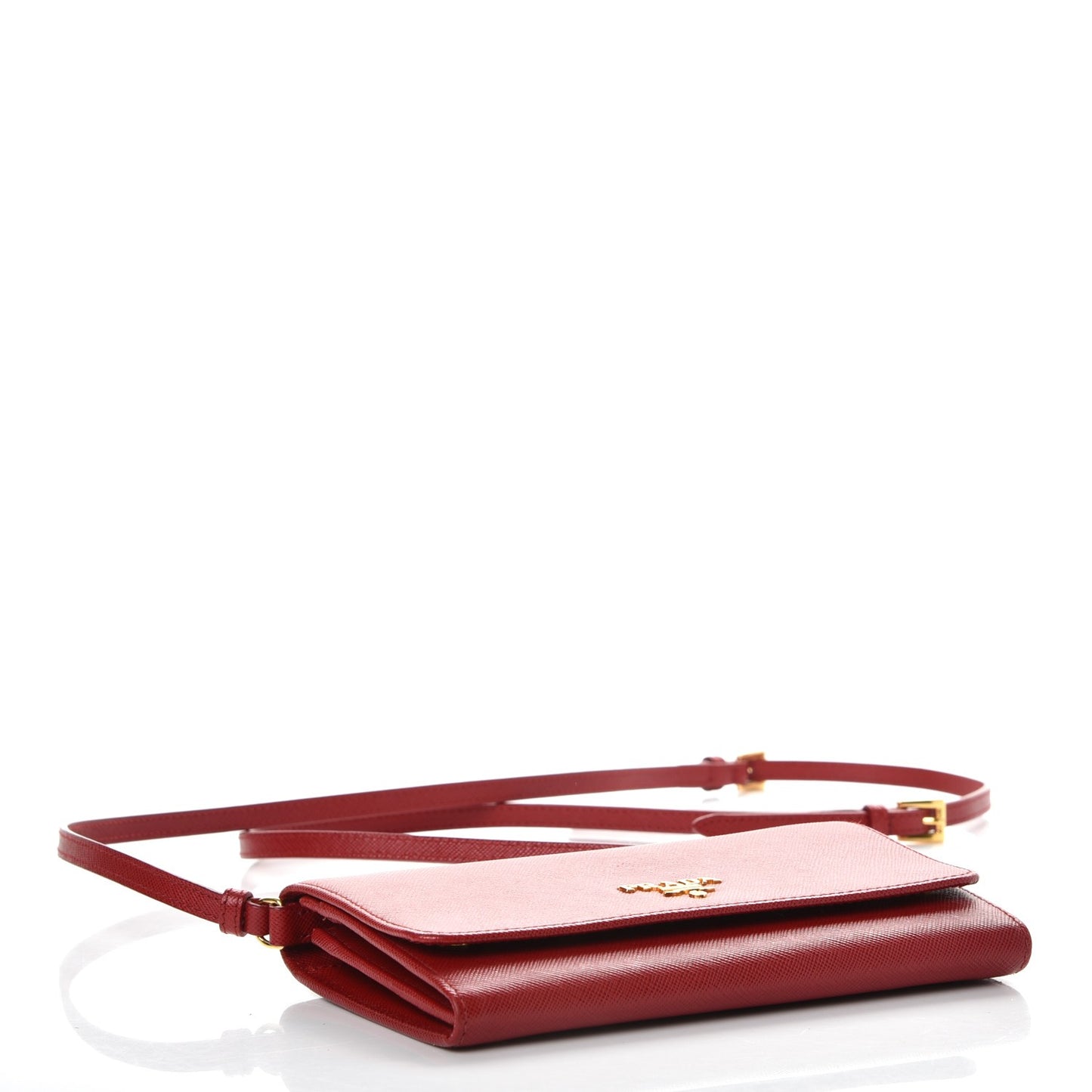 Saffiano Metal Mini Crossbody Wallet Rosso
