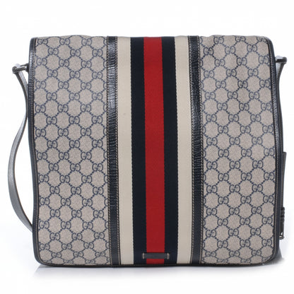 Gucci GG Plus Monogram Vintage Web Large Flap Messenger Bag Beige Navy Blue 1 of 8