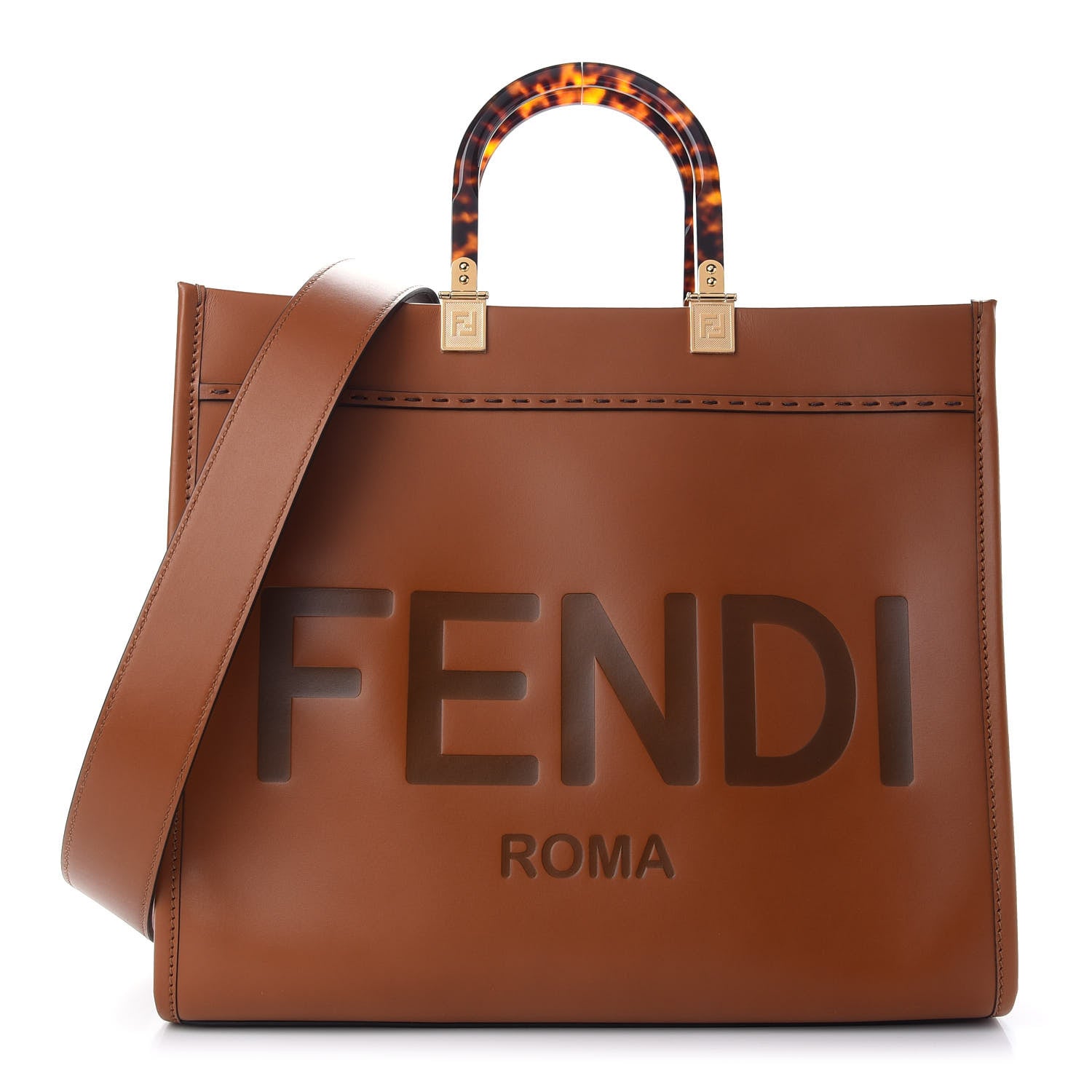 Fendi Vitello King Plexiglass Medium Fendi Sunshine Shopper Tote Cuoio 1 of 9