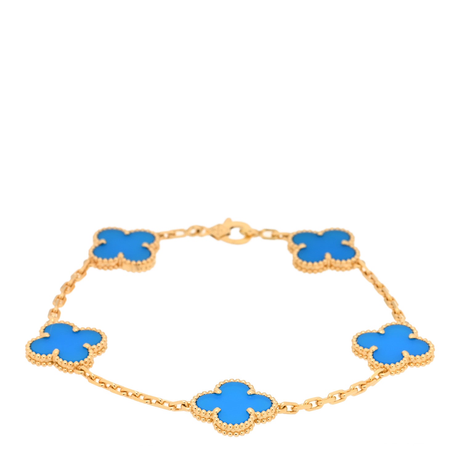 Van Cleef & Arpels 18K Yellow Gold Blue Agate 5 Motifs Vintage Alhambra Bracelet 1 of 5
