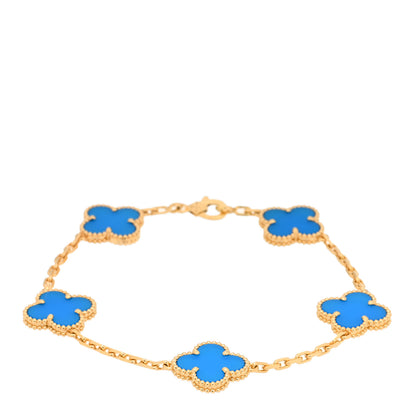 Van Cleef & Arpels 18K Yellow Gold Blue Agate 5 Motifs Vintage Alhambra Bracelet 1 of 5