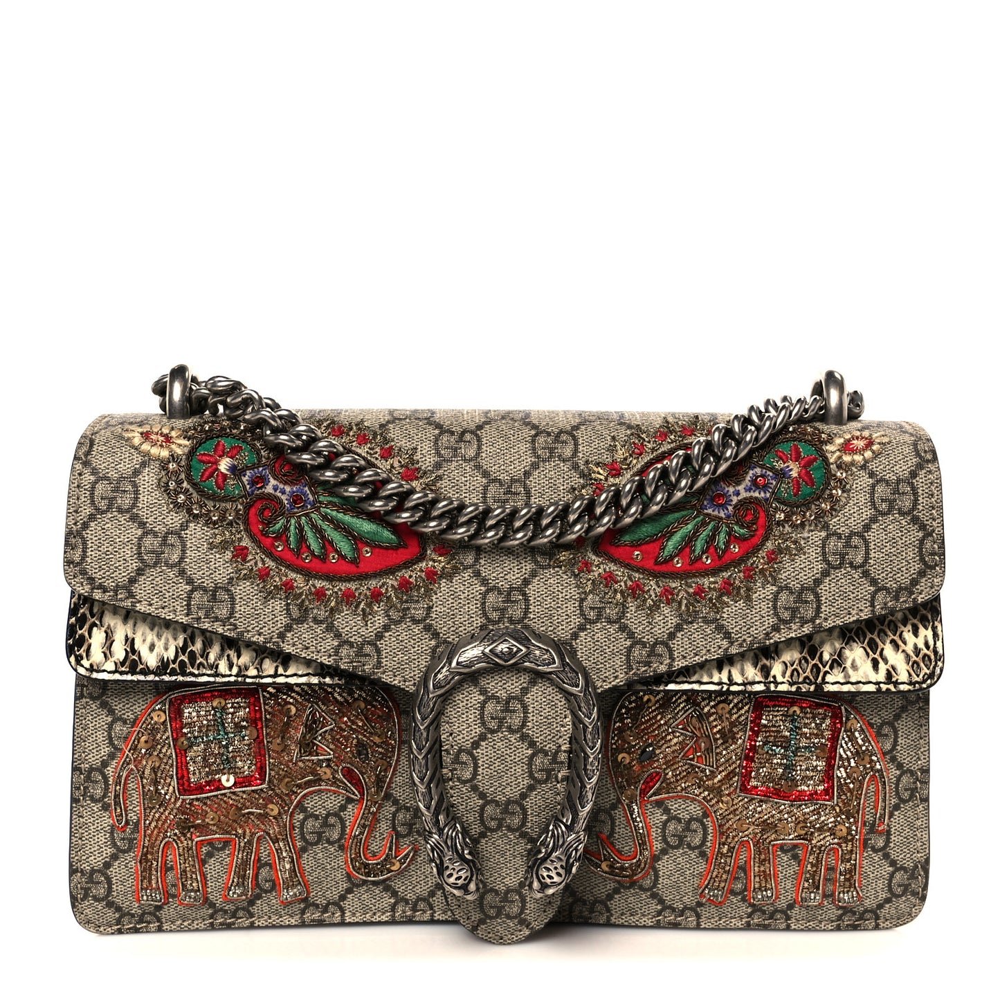 GG Supreme Monogram Elaphe Elephant Embroidered Small Dionysus Shoulder Bag