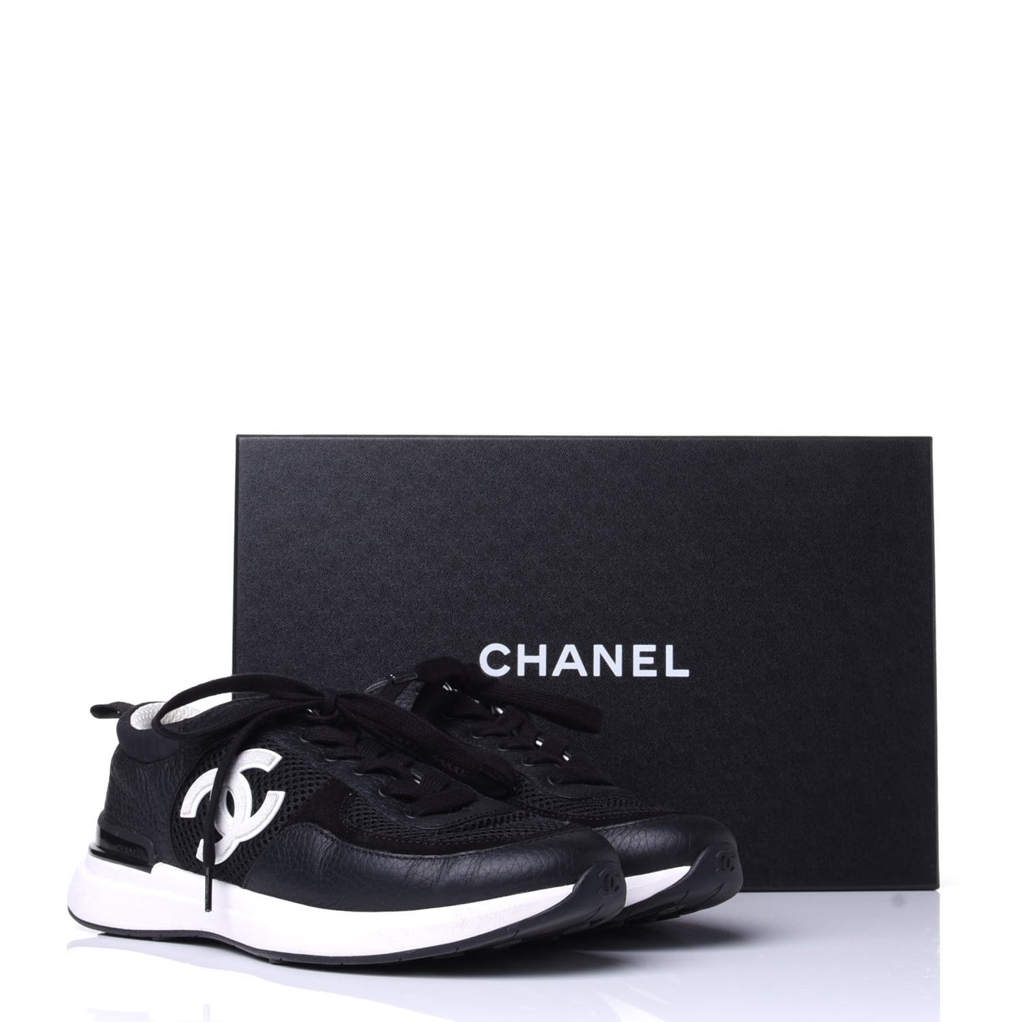 Calfskin Mesh Lycra Suede Womens Logo Sneakers 37.5 Black