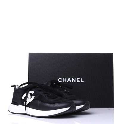 Chanel Calfskin Mesh Lycra Suede Womens Logo Sneakers 37.5 Black 11 of 11