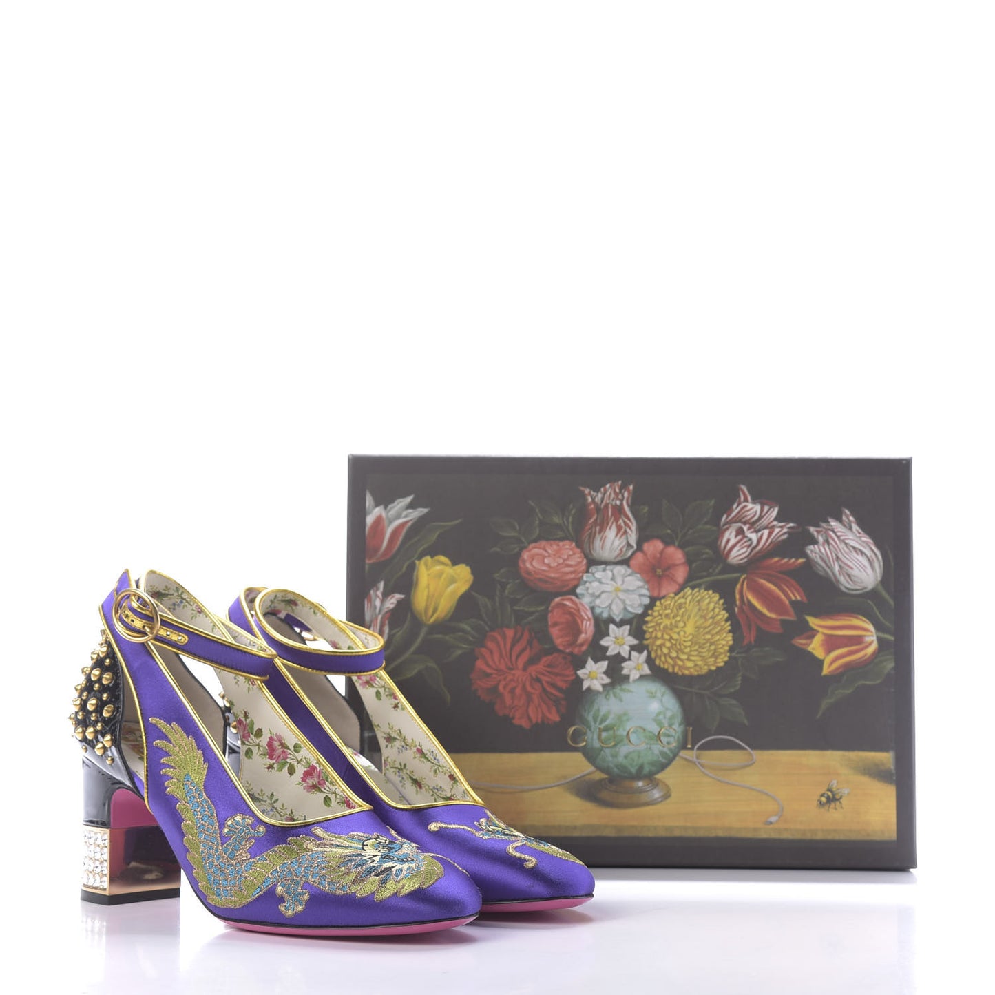 Satin Embroidered Dragon Caspar Pumps 38 Purple Oro Vecchio Black