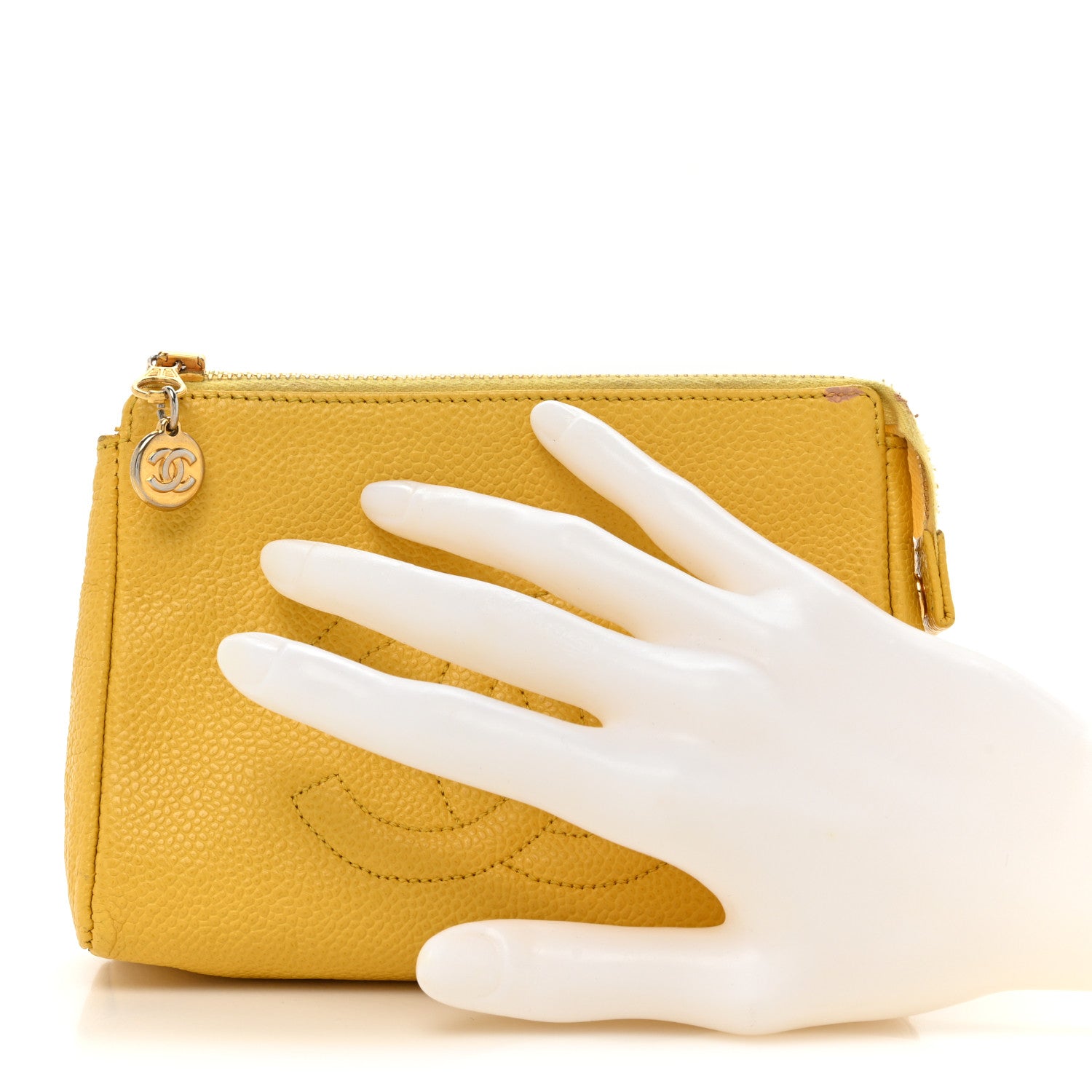 Chanel Caviar Timeless CC Cosmetic Pouch Yellow 2 of 15