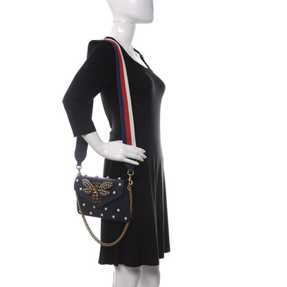 Gucci Nappa Pearl Studded Mini Queen Margaret Broadway Shoulder Bag Blue Agata 2 of 12