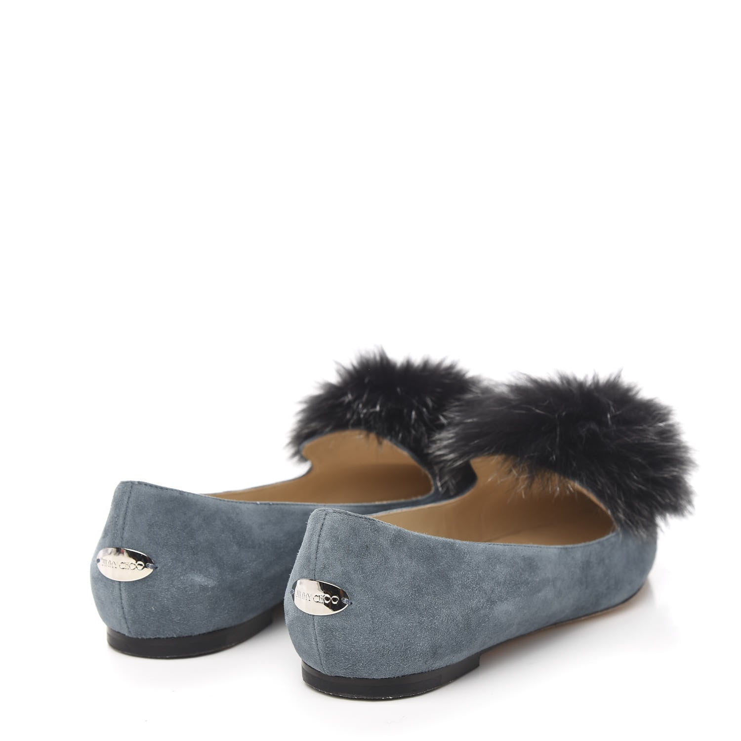 Jimmy Choo Suede Fox Fur Gale Ballet Flats 40 Blue 4 of 8