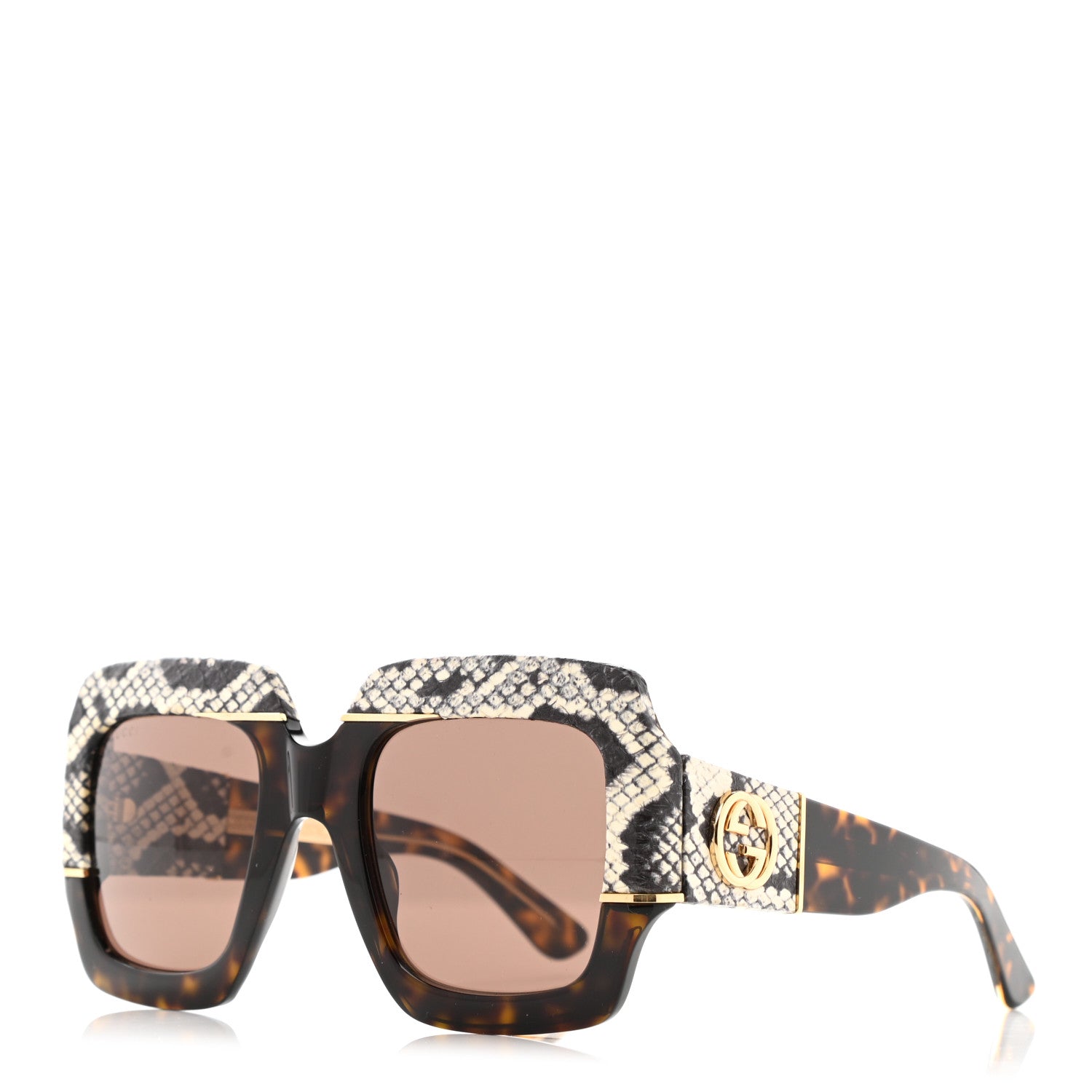 Gucci Snakeskin Acetate Square Sunglasses GG0484S Havana 1 of 6