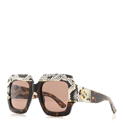 Gucci Snakeskin Acetate Square Sunglasses GG0484S Havana 1 of 6