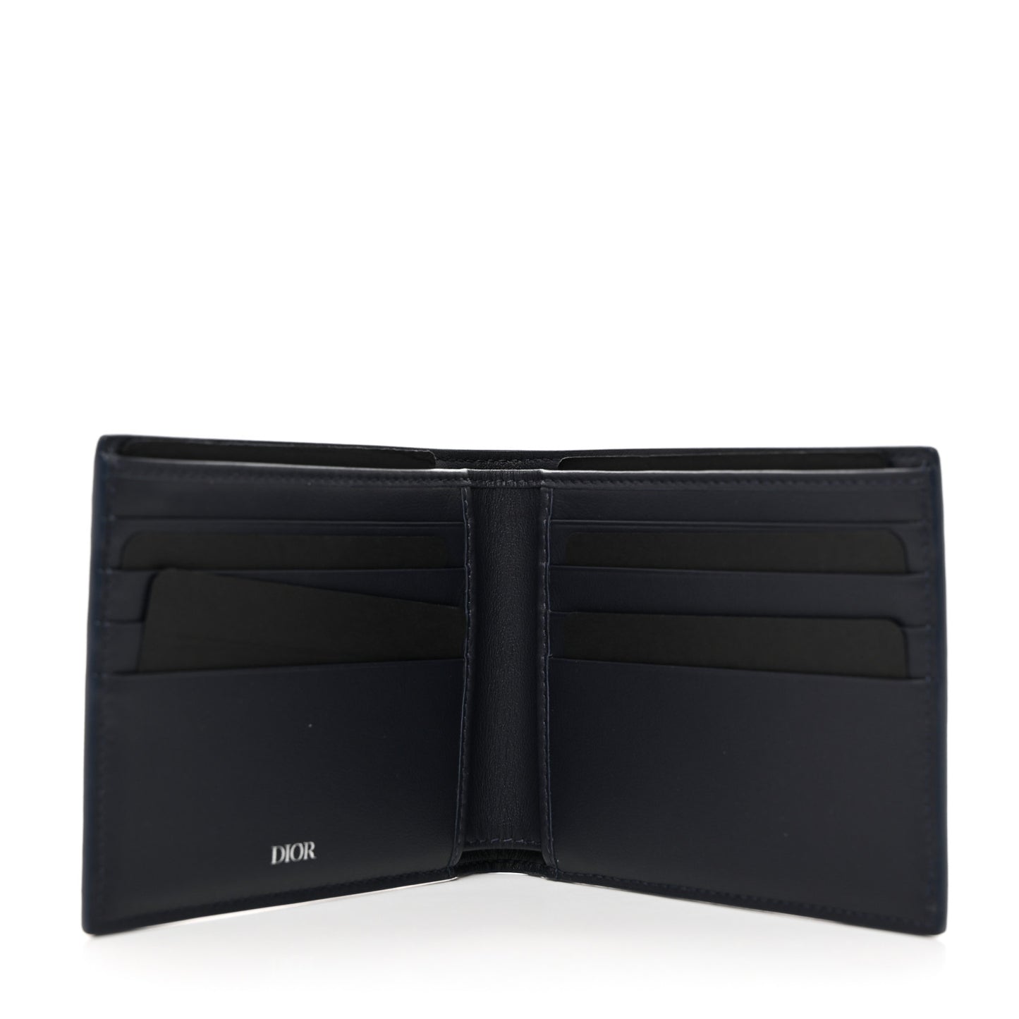Coated Canvas Calfskin CD Diamond Bifold Wallet Navy