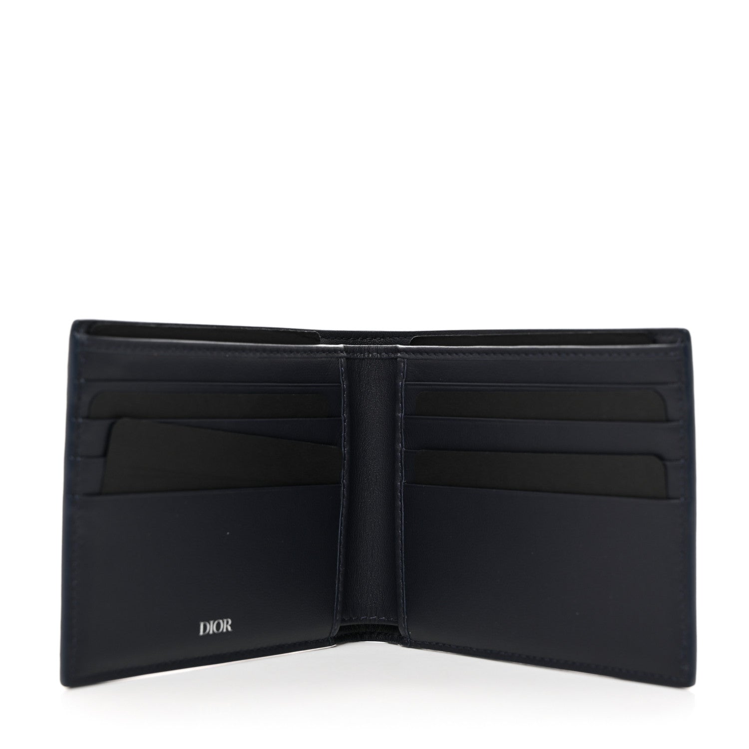Christian Dior Coated Canvas Calfskin CD Diamond Bifold Wallet Navy 6 of 9