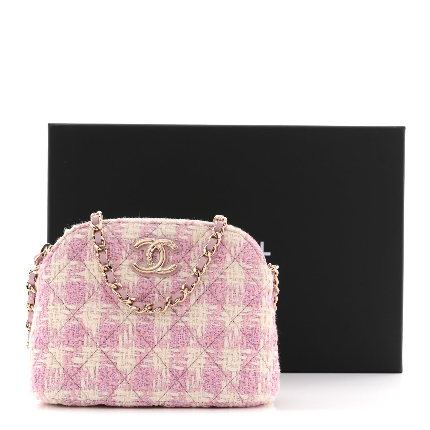 Tweed Quilted Mini Clutch With Chain Pink