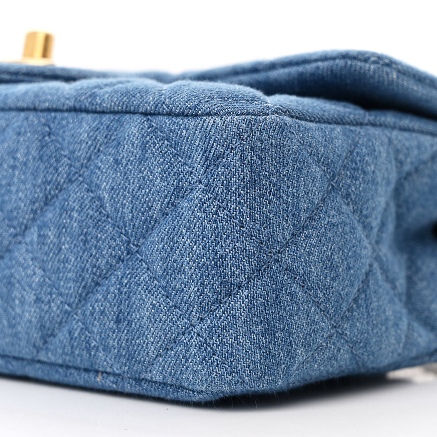 Denim Quilted Mini Pearl Crush Rectangular Flap Blue