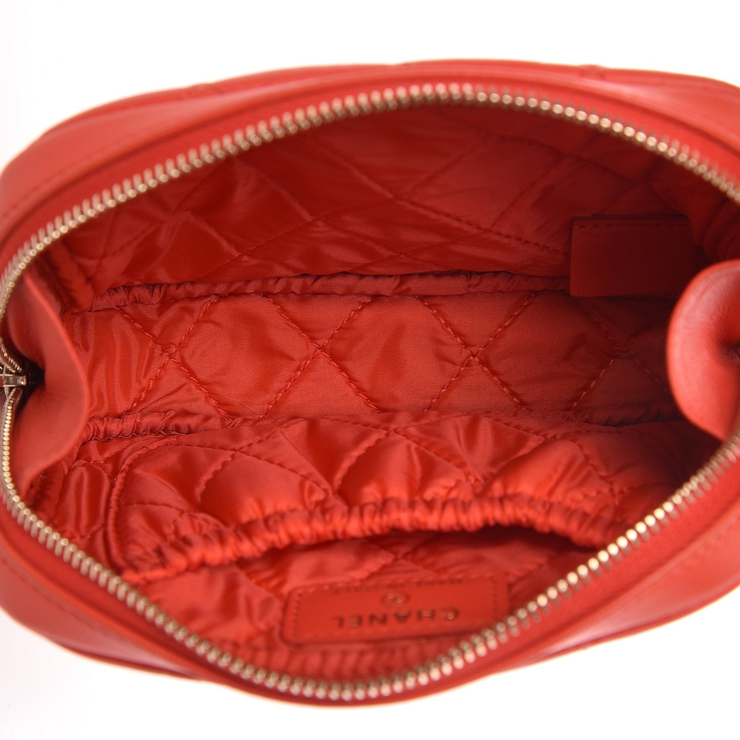 Lambskin Quilted Small Curvy Pouch Cosmetic Case Red