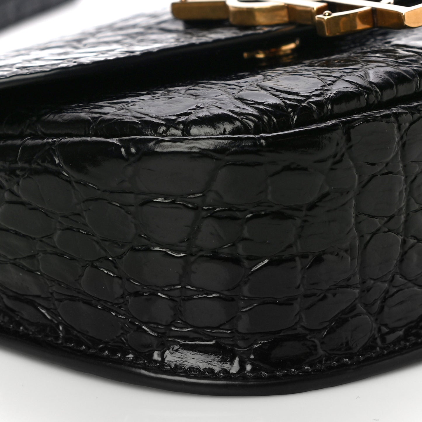 Crocodile Embossed Calfskin Small Kaia Satchel Black
